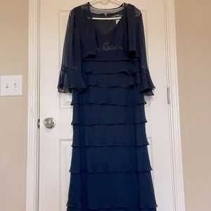 Blue petite Alex two piece dress navy blue with jewels size 14P
